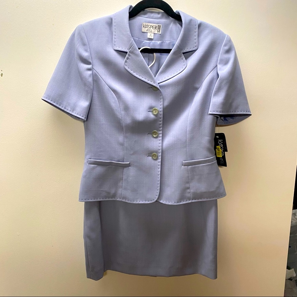 Kasper ASL dusty blue NWT skirt set with blazer size 8 with zip up and button up